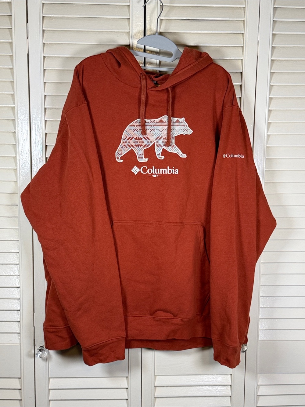Columbia Men's Trek Graphic Bear Hoodie Size 2XL Burnt Rust Orange